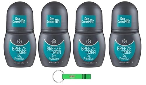 4x Breeze MEN Dry Protection Deodorante Roll-On Hilft, die Schweißbildung 48 Stunden lang wirksam zu regulieren- Deodorant 50ml + Beni Culinari Kostenloser Schlüsselanhänger von Beni Culinari