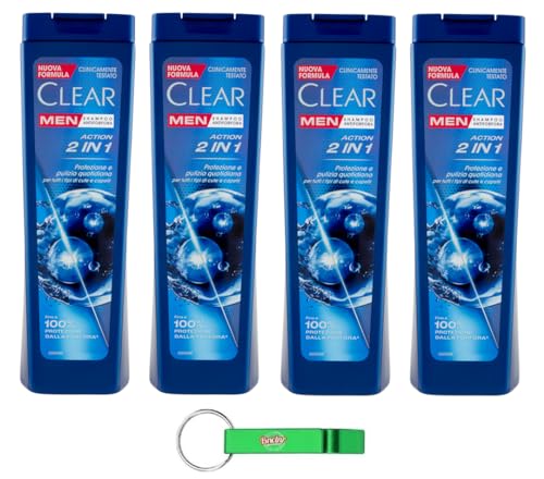 4x Clear ACTION 2IN1 Men Shampoo für alle Haar- und Kopfhaut Typen - Schuppen-Shampoo 225ml + Beni Culinari Kostenloser Schlüsselanhänger von Beni Culinari