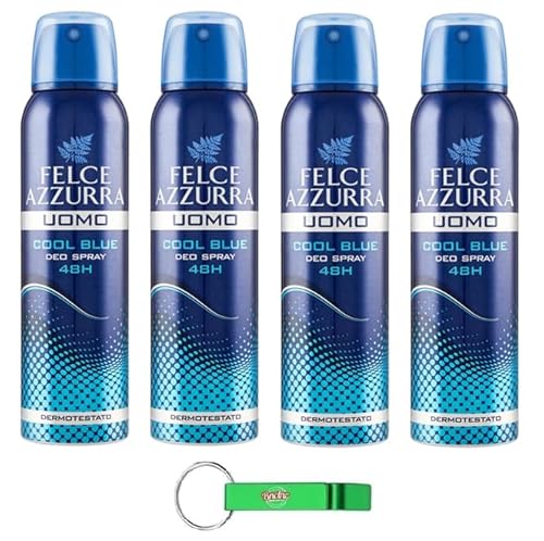 4x Felce Azzurra Deodorante Spray für Männer 48h Cool Blue Extreme Frische - Anti-Schweiß-Formel - Deo 150ml + Beni Culinari Kostenloser Schlüsselanhänger von Beni Culinari