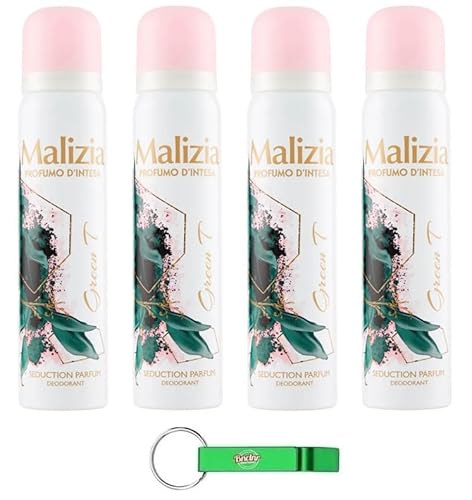 4x MALIZIA Deodorante Donna Green T Seduction Parfum,Deodorant Deo Spray für Damen 100ml + Kostenloser Beni Culinari Schlüsselanhänger von Beni Culinari