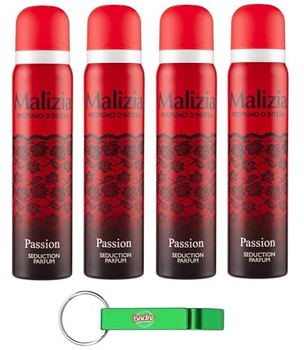 4x MALIZIA Deodorante Donna Passion Seduction Parfum,Deodorant Deo Spray für Damen 100ml + Beni Culinari Kostenloser Schlüsselanhänger von Beni Culinari