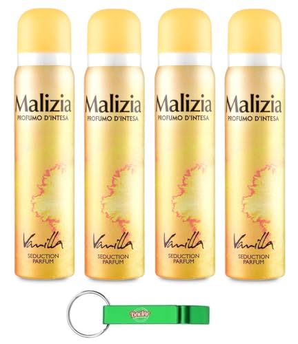 4x MALIZIA Deodorante Donna Vanilla Seduction Parfum,Deodorant Deo Spray für Damen 100ml + Beni Culinari Kostenloser Schlüsselanhänger von Beni Culinari