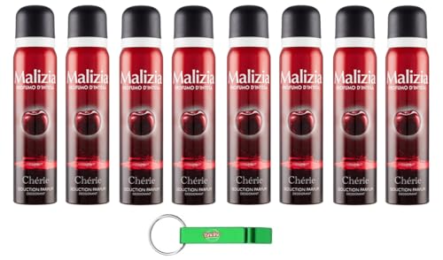 8x MALIZIA Deodorante Donna Chérie Seduction Parfum,Deodorant Deo Spray für Damen 100ml + Beni Culinari Kostenloser Schlüsselanhänger von Beni Culinari