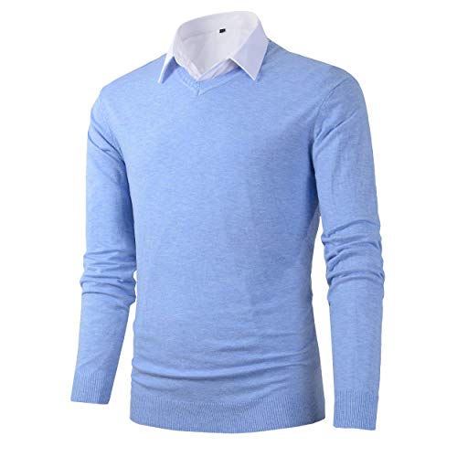 Herren Pullover Slim Fit Basic Design V-Ausschnitt Pullover Gr. Large, hellblau von Benibos