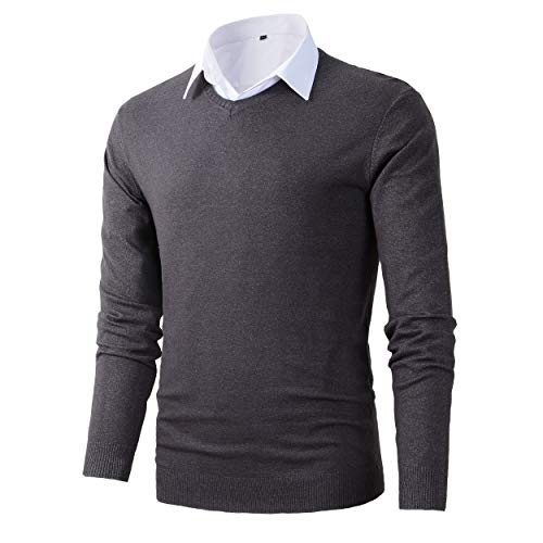 Herren Pullover Slim Fit Basic Design V-Ausschnitt Pullover Gr. Medium, dunkelgrau von Benibos