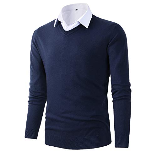 Herren Pullover Slim Fit Basic Design V-Ausschnitt Pullover Gr. Medium, navy von Benibos