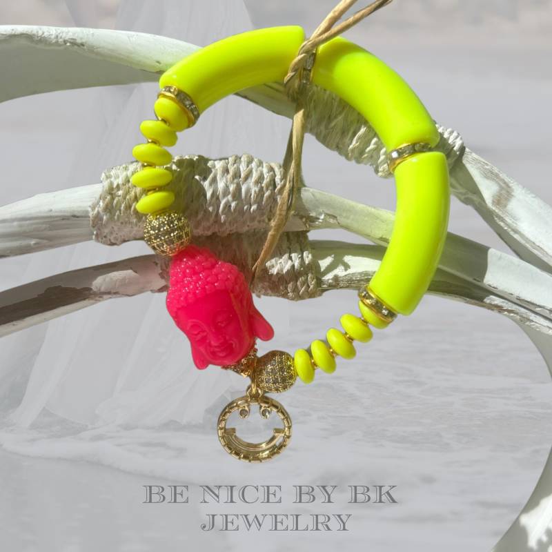 Buddha Armband Damen Neon Gelb Im Boho Style Handgefertigt - Glücksarmband Schmuck Geschenke Für Frauen von BenicebyBK