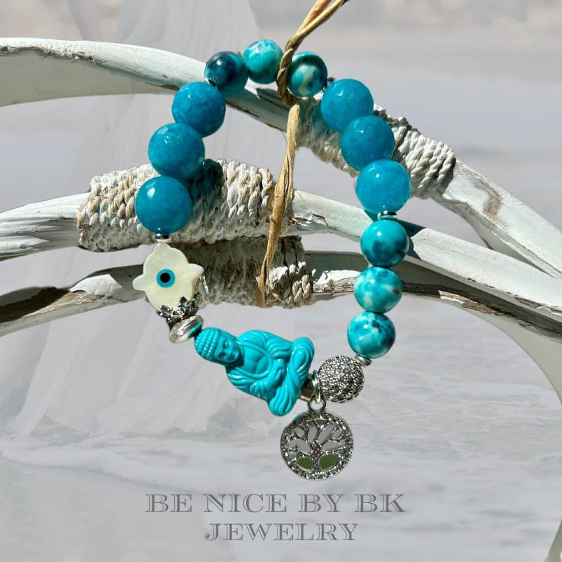 Buddha Armband Damen Türkis Im Boho Style - Glücksarmband Spiritueller Schmuck Yoga Geschenk von BenicebyBK