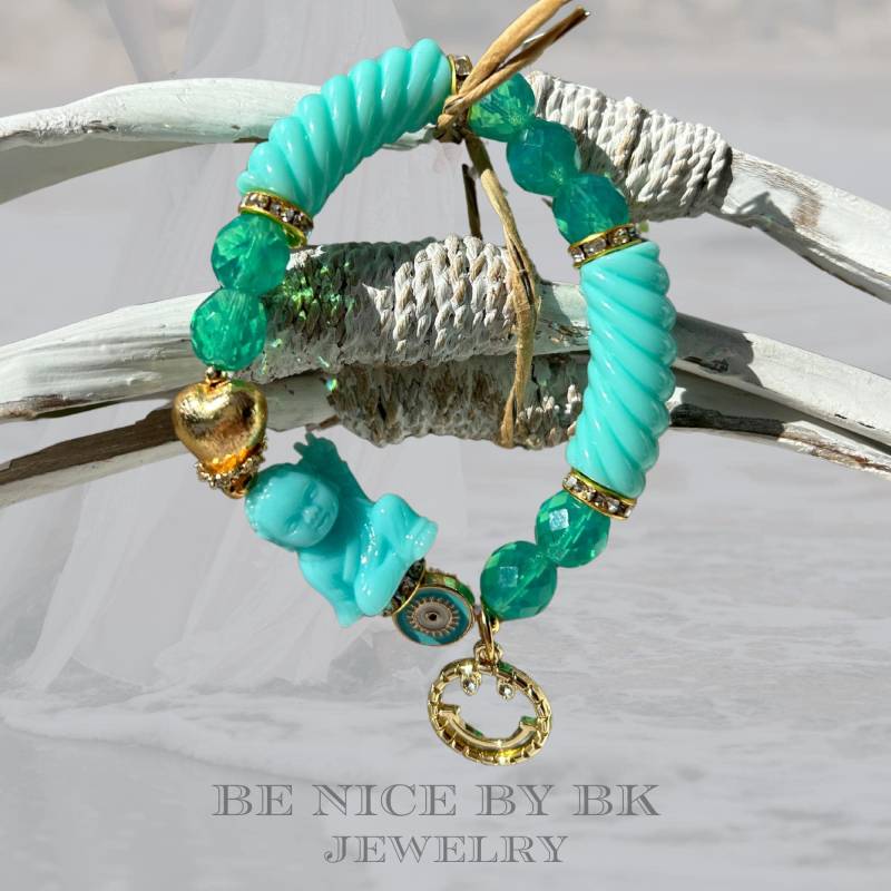 Buddha Armband Damen Türkis Im Boho Style - Glücksarmband Yoga Schmuck Geschenk Freundin Für Frauen von BenicebyBK