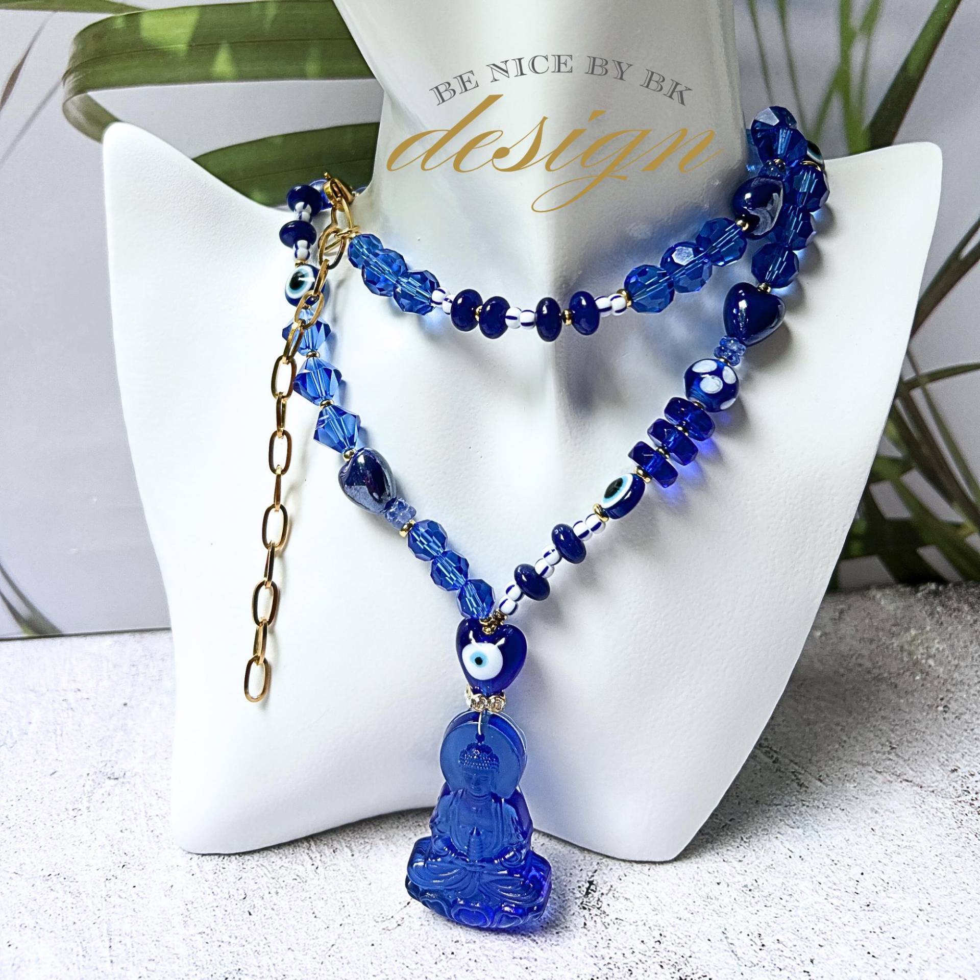 Buddha Kette Mit Jade, Evil Eye, Murano Glas & Kristall Perlen - Handgefertigter Boho Schmuck Für Frauen Statement von BenicebyBK