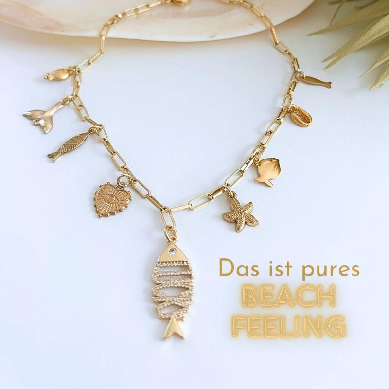 Charm Kette Gold Mit Maritimen Charms - Anhänger Strand Schmuck Damen Geschenke Für Frauen von BenicebyBK