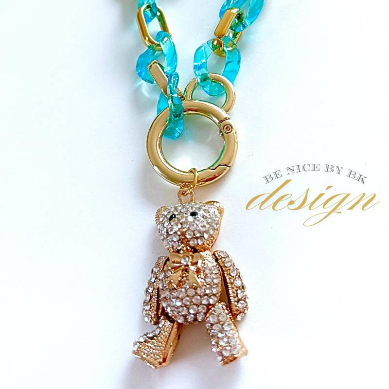 Lange Kette Mit Anhänger Glitzer Teddy - Statement Halskette Für Freundin Schmuck Frauen von BenicebyBK