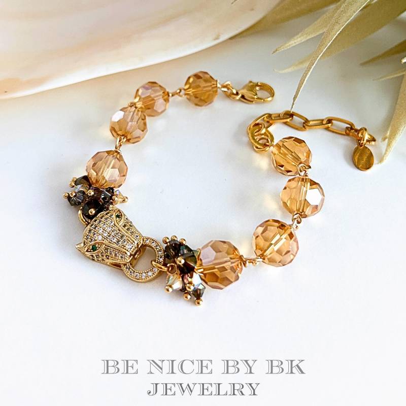 Leopard Armband Boho Style, Perlenarmband Damen, Kristall Armband, Leo Look, Für Freundin von BenicebyBK