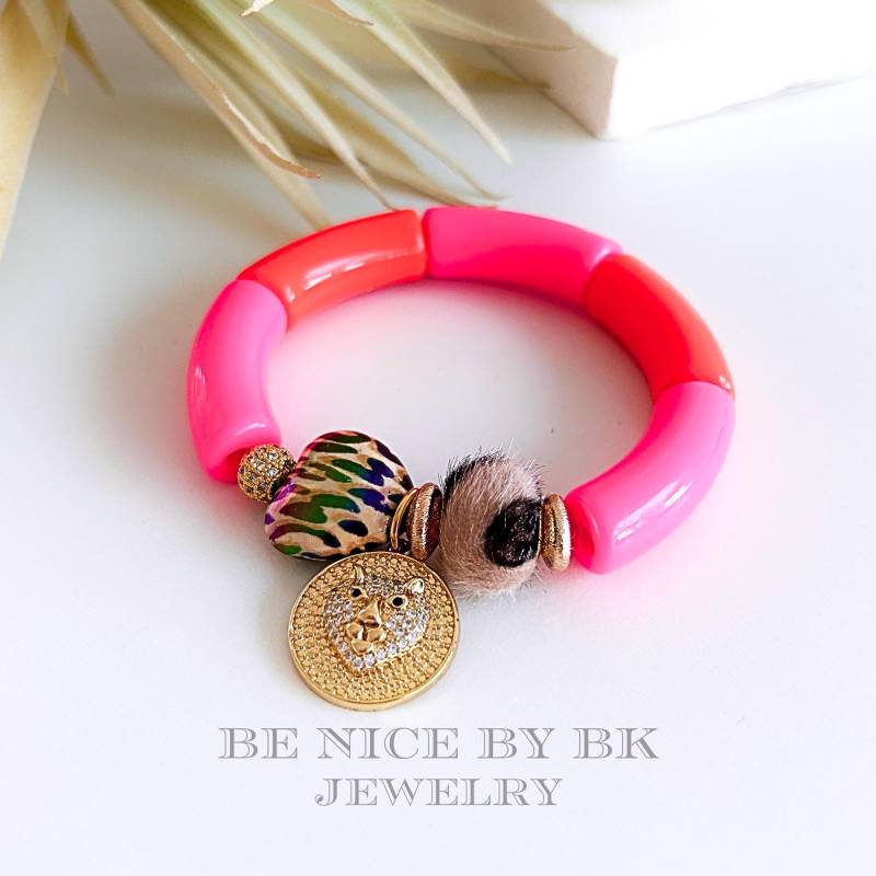 Leopard Armband Pink Orange Im Boho Style, Damen, Schmuck Für Frauen, Hochwertiger Modeschmuck von BenicebyBK