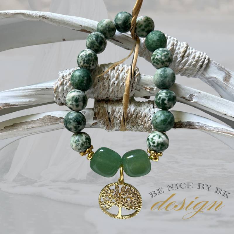 Perlenarmband Damen - Handgefertigt Mit Jasper, Chalcedony & Baum Des Lebens Charm Strass Yoga Schmuck Geschenk von BenicebyBK