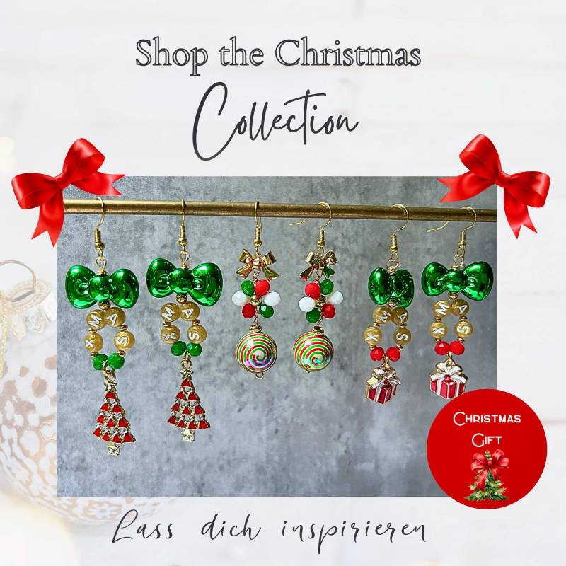 Weihnachtsohrringe Schmuck Geschenk | Ohrringe Weihnachten Mit 24K Vergoldeten Akzenten, Tannenbaum, Candy Perle & Gift Box von BenicebyBK
