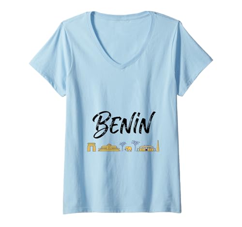 Damen Reisekostüme mit der Skyline von Benin T-Shirt mit V-Ausschnitt von Benin Casual Clothes T-Shirts