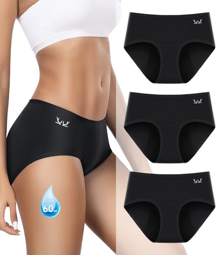 Benirap Periodenunterschwäsche Starke Blutung 60ML, Hohe SaugfäHigkeit Perioden Unterwäsche, Atmungsaktiv Menstruationsunterwäsche Damen (3er Pack) Schwarz L von Benirap