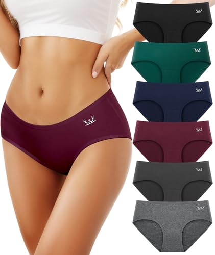 Benirap Unterhosen Damen, 6er Pack Unterwäsche Frauen Stretch Baumwolle Slip Damen Panties, Weich Atmungsaktiv Bequeme Hipster Unterwäsche Mehrpack (Grau Rot Saphirblau grün Eisengrau Schwarz XXL) von Benirap