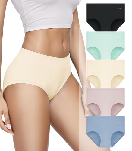 Benirap Unterhosen Damen 5er Pack, Slip Damen High Waist aus Baumwolle, Hipster Unterwäsche mit Hohem Bund, Hautfreundliche Slips Mehrpack, Mode Helle Farbe XL von Benirap