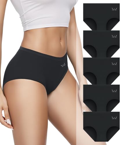 Benirap Unterhosen Damen 5er Pack, Slip Damen High Waist aus Baumwolle, Hipster Unterwäsche mit Hohem Bund, Hautfreundliche Slips Mehrpack, Schwarz XL von Benirap