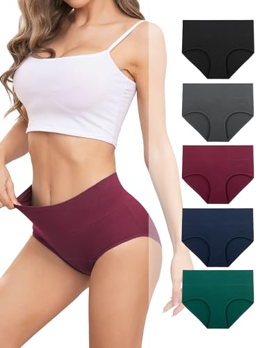 Benirap Unterhosen Damen, Unterwäsche Weich Baumwolle, 5er Pack Stretch Hohe Taille Slips, Hipster Unterwäsche Damen, Atmungsaktive Unterwäsche Frauen Panties, für Frauen Geburtstag von Benirap