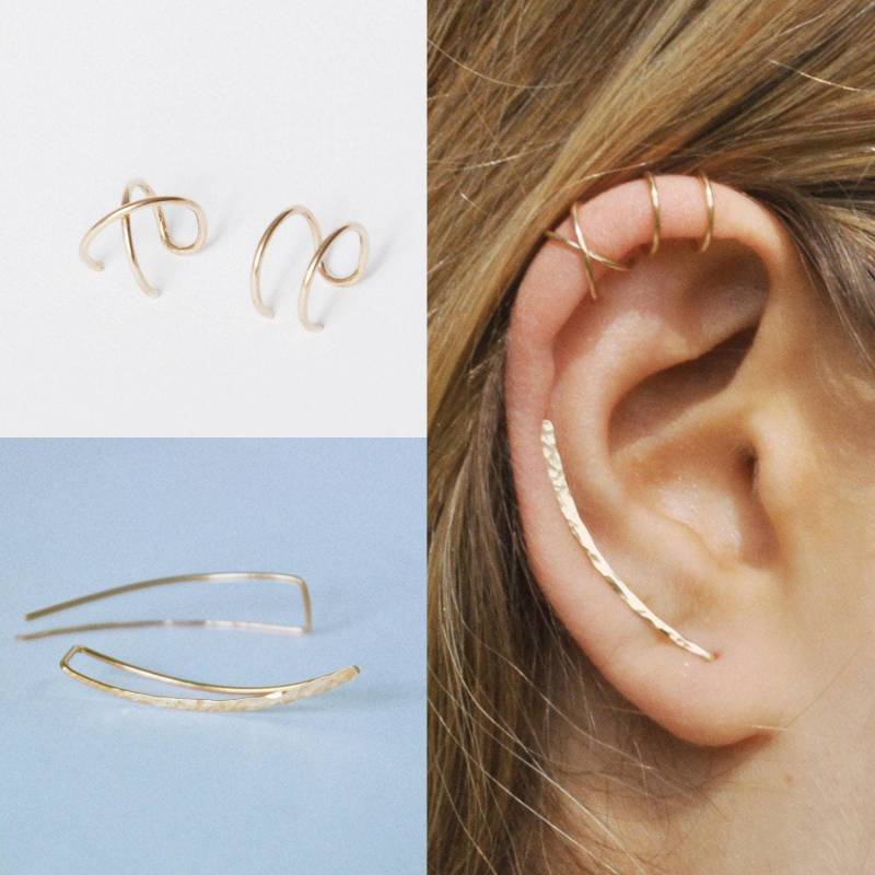 3Er Set - Ohr Kletterer, Ohrmanschette, Doppel Ohrring Kletterer 30 Mm, Criss Cross Ohrringe, Ohrkriecher, Ohrringe Pin von Benittamoko