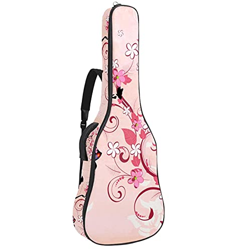 Tasche für Akustikgitarre, 107 cm, stoßfest, dick gepolstert, Rucksack für Bass, Folk-Gitarre, Konzertgitarre, Rosa Fee, Schmetterling, Mädchen, Blume von Bennigiry
