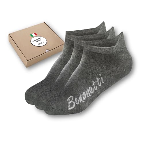 3er-Pack Sneaker Socken Herren Damen - Funktionssocken mit Fersenlasche Anti-Blasen Schutz - Unisex Baumwolle Sneakersocken - Atmungsaktive robuste Sportsocken - rutschfest Laufsocken Socks in grau von Benonetti