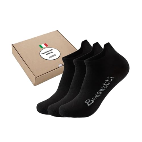 3er-Pack Sneaker Socken Herren Damen - Funktionssocken mit Fersenlasche Anti-Blasen Schutz - Unisex Baumwolle Sneakersocken - Atmungsaktive robuste Sportsocken - rutschfest Laufsocken Socks in schwarz von Benonetti