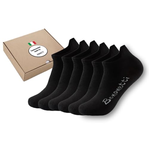 6er-Pack Sneaker Socken Herren Damen - Funktionssocken mit Fersenlasche Anti-Blasen Schutz - Unisex Baumwolle Sneakersocken - Atmungsaktive robuste Sportsocken - rutschfest Laufsocken Socks in schwarz von Benonetti