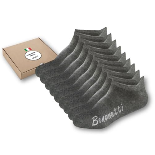 9er-Pack Sneaker Socken Herren Damen - Funktionssocken mit Fersenlasche Anti-Blasen Schutz - Unisex Baumwolle Sneakersocken - Atmungsaktive robuste Sportsocken - rutschfest Laufsocken Socks in grau. von Benonetti