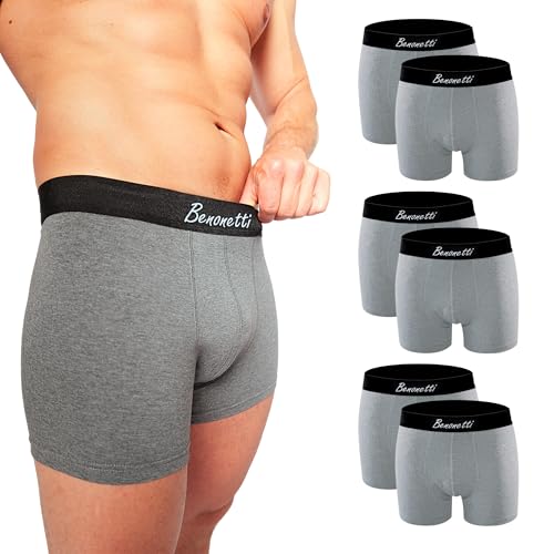 Benonetti Boxershorts Herren Baumwolle - 6er Pack Bequeme Unterhosen - Männer Slips mit elastischem Bund - Unterwäsche ohne störendes Etikett - Italienische Mode & Design - grau (XL) von Benonetti