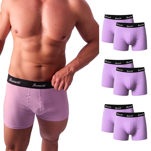 Benonetti Boxershorts Herren Baumwolle 6er Pack - Unterhosen mit elastischem Bund - Bequeme Männer Retroshorts - Unterwäsche ohne störendes Etikett - Italienische Mode & Design - Flieder (XL) von Benonetti