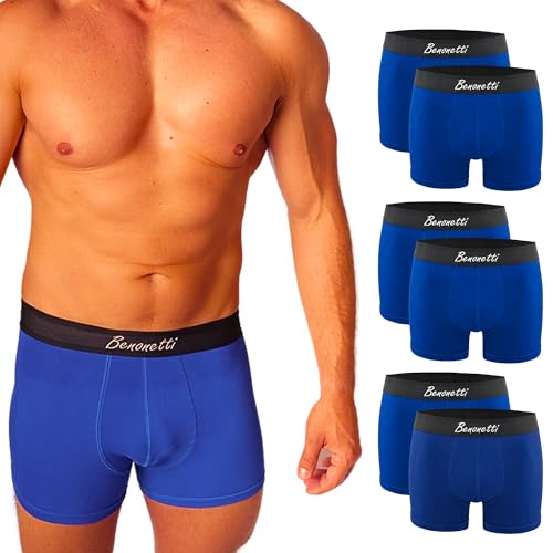 Benonetti Boxershorts Herren Baumwolle 6er Pack - Unterhosen mit elastischem Bund - Bequeme Männer Retroshorts - Unterwäsche ohne störendes Etikett - Italienische Mode & Design - blau (XXL) von Benonetti