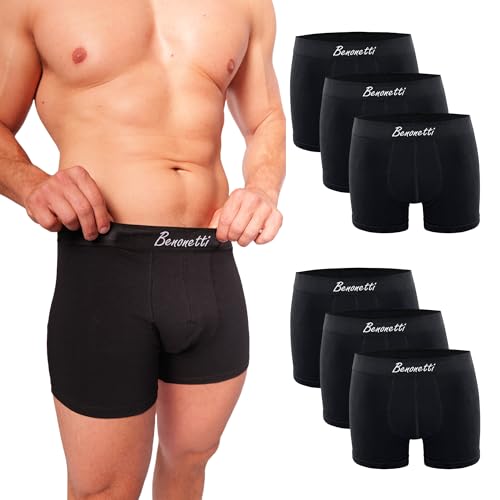 Benonetti Boxershorts Herren Baumwolle 6er Pack - Unterhosen mit elastischem Bund - Bequeme Männer Retroshorts - Unterwäsche ohne störendes Etikett - Italienische Mode & Design - schwarz (XXL) von Benonetti