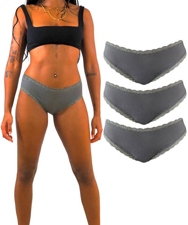 Benonetti Slip Brazilian Damen Slips mit zarter Spitze – sinnlich, weich & bequem (3er Pack, 3er Set) mit Spitze, Elastikbund, sehr bequemer Baumwollstoff von Benonetti