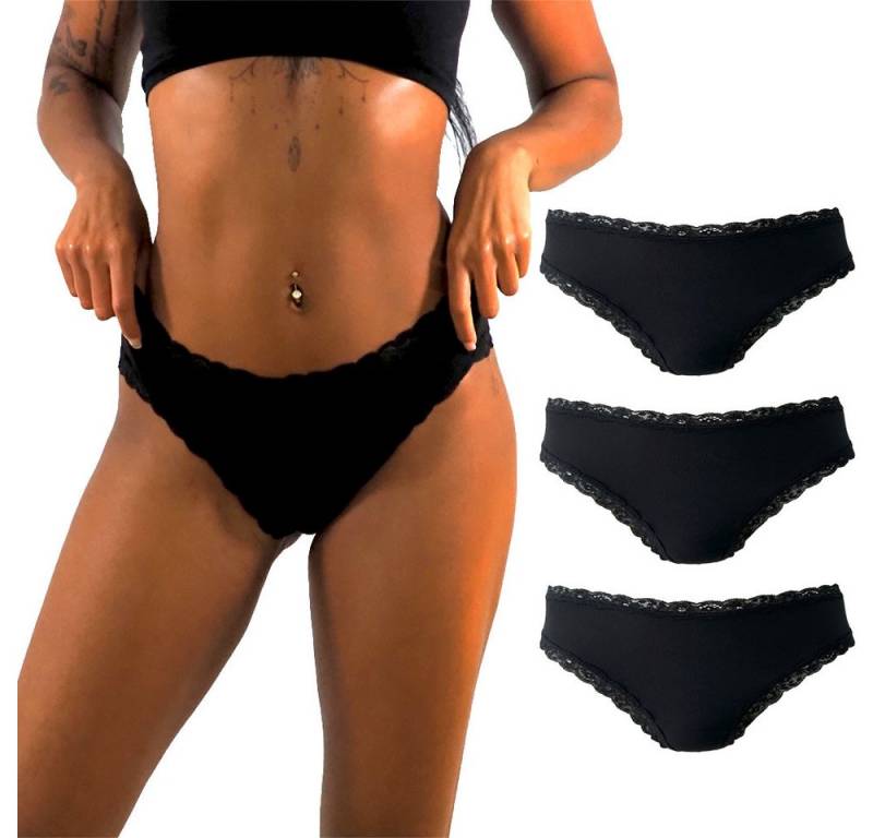 Benonetti Slip Brazilian Damen Slips mit zarter Spitze – sinnlich, weich & bequem (3er Pack, 3er Set) mit Spitze, Elastikbund, sehr bequemer Baumwollstoff von Benonetti