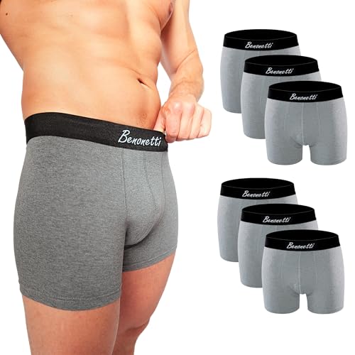 Benonetti Herren Boxershorts (6er Pack) aus Premium Baumwolle – Sportliche, atmungsaktive Männer-Unterwäsche mit elastischem Bund (DE/NL/SE/PL, Alphanumerisch, 3XL, Regular, Regular, Grau) von Benonetti