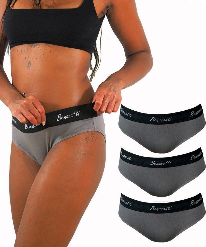 Benonetti Slip Unterhosen Damenslip Sportslip Frauen Unterwäsche (3er Set, 3er-Pack) Sportlich & bequem von Benonetti