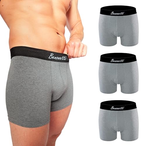 Benonetti Herren Boxershorts (3er Pack) aus Premium Baumwolle – Sportliche, atmungsaktive Männer- mit elastischem Bund (DE/NL/SE/PL, Alphanumerisch, L, Regular, Regular, Grau) von Benonetti