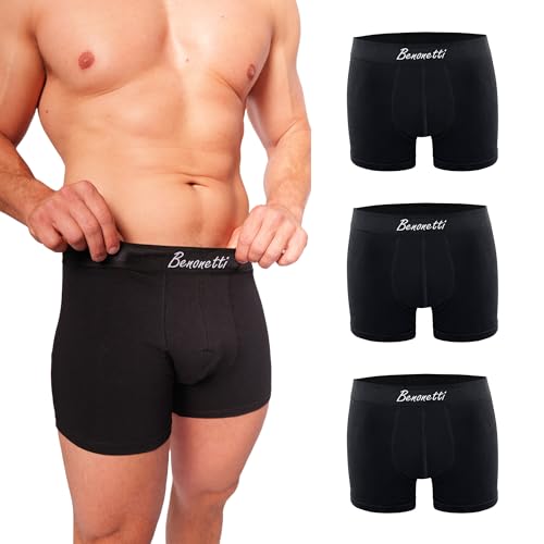 Benonetti Herren Boxershorts (3er Pack) aus Premium Baumwolle – Sportliche, atmungsaktive Männer- mit elastischem Bund (DE/NL/SE/PL, Alphanumerisch, L, Regular, Regular, Schwarz) von Benonetti