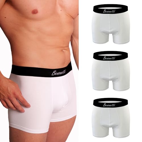 Benonetti Herren Boxershorts (3er Pack) aus Premium Baumwolle – Sportliche, atmungsaktive Männer- mit elastischem Bund (DE/NL/SE/PL, Alphanumerisch, L, Regular, Regular, Weiß) von Benonetti
