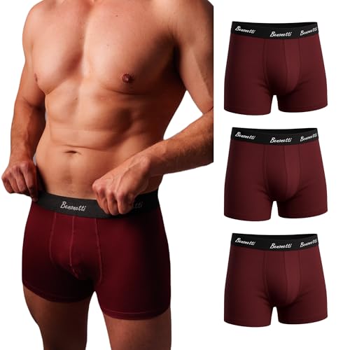 Benonetti Herren Boxershorts (3er Pack) aus Premium Baumwolle – Sportliche, atmungsaktive Männer- mit elastischem Bund (DE/NL/SE/PL, Alphanumerisch, XL, Regular, Regular, Weinrot) von Benonetti