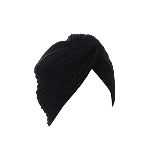 Benoon Damen-Winter-Thermohut, Turban-Hut, Bohemian-Stil, elastisch, Acrylfaser, gestrickt, indischer Kopfwickel für den Außenbereich, Schwarz , von Benoon