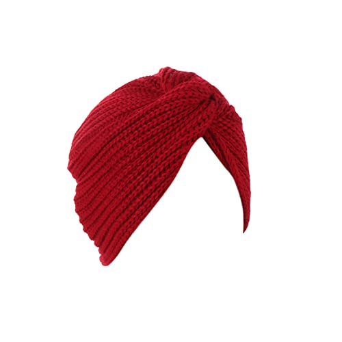 Benoon Damen Winter Thermomützen Turban Hut Bohemian Elastic Acrylfaser Frauen Strick Indian Head Wrap für Outdoor, weinrot von Benoon