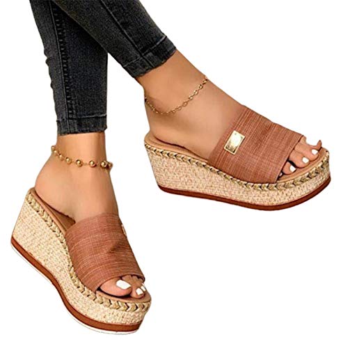 Benoon Sandalen Casual Frauen Sommer Keil Peep Toe High Heel Plateau Pantoletten Rutschfeste Sandalen Braun 42 von Benoon