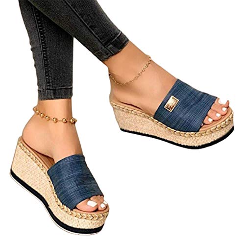 Benoon Sandalen Casual Frauen Sommer Keil Peep Toe High Heel Plateau Pantoletten Rutschfeste Sandalen Blau 43 von Benoon