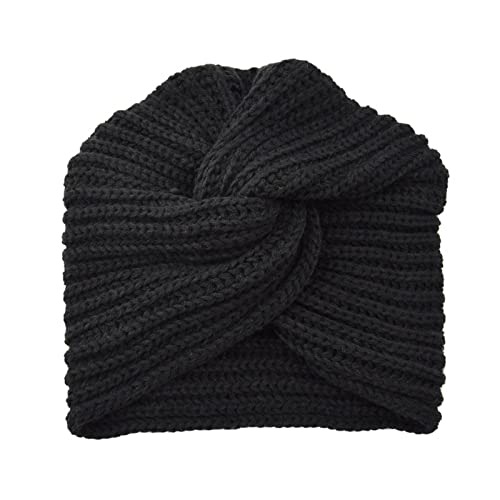 Benoon Turban Hut Headwrap für Frauen Haar Turban Schal Kopf Warp Frauen Mütze Gestrickt Herbst Winter Stretchy Dome Beanie Headwrap für tägliche Tragen, Schwarz , von Benoon