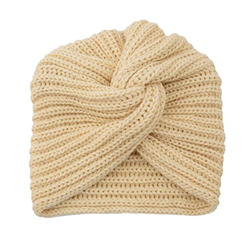 Turban Hut Headwrap für Frauen Haar Turban Schal Kopf Warp Frauen Mütze Gestrickt Herbst Winter Stretchy Dome Beanie Headwrap für tägliche Tragen, beige, von Benoon